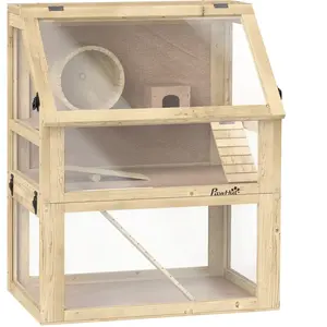 PawHut Cage Hamster Rongeur à 3 Niveaux, Fond Amovible, Cabane, Balanç... pas cher