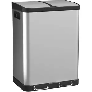 HOMCOM Poubelle de cuisine à double compartiment 2 x 30L avec pédale en acier inoxydable, couvercle à fermeture douce, argent pas cher