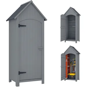 Comparateur de prix : Outsunny Armoire abri de jardin remise pour outils 3 étagères porte loquet toit pente bitumé dim. 77L x 54l x 179H cm bois sapin pré-huilé gris