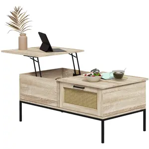 HOMCOM Table basse relevable style bohème chic - aspect cannage bois clair pas cher