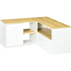 Comparateur de prix : HOMCOM Meuble TV d'angle banc TV en L 2 portes 3 niches panneaux aspect bois chêne clair blanc