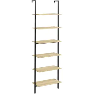 Comparateur de prix : HOMCOM Étagère échelle industrielle 6 étagères acier noir aspect bois clair