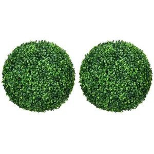 Comparateur de prix : HOMCOM Lot de 2 buis artificiels topiaires artificielles en forme de boule Ø 40 cm PE vert