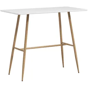 HOMCOM Table de bar rectangulaire scandinave acier aspect bois plateau blanc
