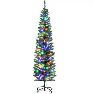 HOMCOM Sapin de Noël artificiel lumineux 150 LED multicolores Ø 50 x 180H cm 390 branches forme cyprès vert TU pas cher