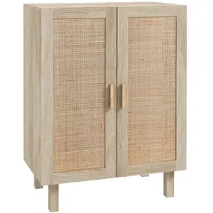 Comparateur de prix : HOMCOM Buffet 2 portes 2 étagères style bohème chic cannage rotin bois clair