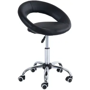 HOMCOM Tabouret de massage néo-rétro - tabouret de travail pivotant 360° - hauteur assise réglable - synthétique noir métal chromé