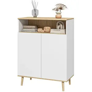 HOMCOM Buffet style scandinave 2 portes étagère niche blanc aspect bois clair