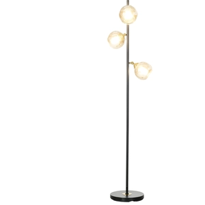 HOMCOM Lampadaire globe design néo-rétro 3 ampoules orientables max. 40 W H. 162 cm métal noir doré verre gris pas cher