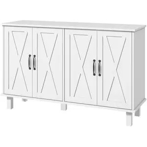 HOMCOM Buffet 4 portes 2 étagères style rural chic poignées métal noir blanc pas cher