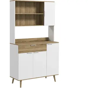 HOMCOM Buffet haut design scandinave - multi-rangement - blanc aspect bois