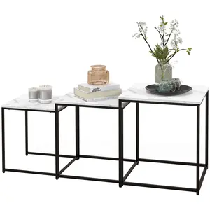 HOMCOM Lot de 3 tables basses carrées gigognes - acier noir panneaux a... pas cher