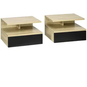 Comparateur de prix : HOMCOM Lot de 2 tables de chevet murale tiroir niche aspect chêne clair noir