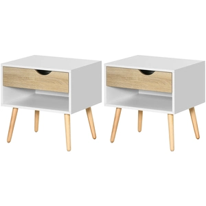 HOMCOM Set of 2 Bedside Tables with Drawer and Shelf, Modern Nightstan... pas cher