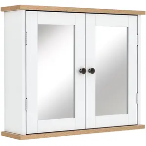 HOMCOM Armoire miroir murale salle de bain 2 portes étagère blanc aspect bois pas cher