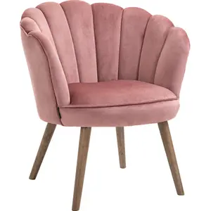 Comparateur de prix : HOMCOM Fauteuil design coquillage pieds bois hévéa velours rose poudré...