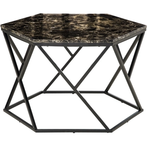 HOMCOM Table basse hexagonale avec plateau MDF aspect marbre et piètem... pas cher