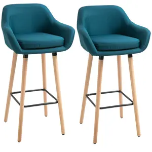 Tabourets de Bar Design scandinave - HOMCOM - Lot de 2 - Bleu - Bois d... pas cher