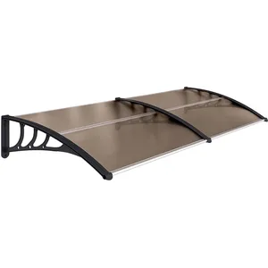 Outsunny Auvent marquise de porte design voûté arrondi dim. 195L x 80l x 23H cm polycarbonate fumé brun plastique noir pas cher