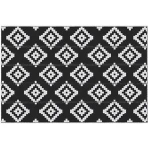 Comparateur de prix : Outsunny Tapis extérieur style graphique réversible 2 motifs noir blanc