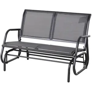Outsunny Banc à bascule de jardin 2 places contemporain acier textilène gris pas cher