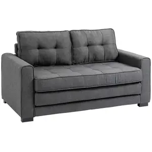 HOMCOM Canapé convertible 2 places design contemporain capitonné tissu gris pas cher