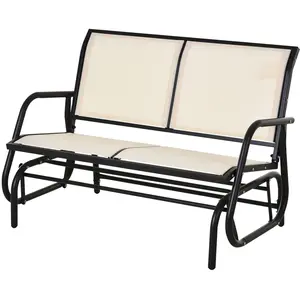 Outsunny Banc à bascule de jardin 2 places contemporain acier textilène beige pas cher
