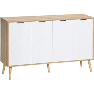 HOMCOM Buffet design scandinave 4 portes motif chevrons 2 étagères blanc bois pas cher
