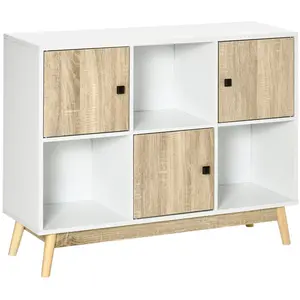 Comparateur de prix : HOMCOM Bibliothèque style scandinave 3 niches portes blanc aspect chêne clair