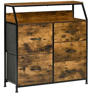 HOMCOM Buffet design industriel 5 tiroirs, niche, étagère noir aspect bois pas cher