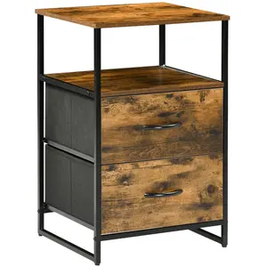 HOMCOM Chiffonnier design industriel 2 tiroirs, niche acier noir aspect bois pas cher