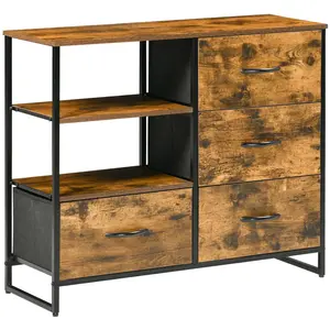 HOMCOM Buffet design industriel 4 tiroirs, 2 niches acier noir aspect bois pas cher