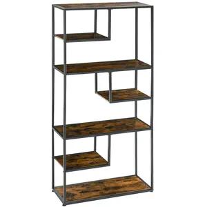 HOMCOM Bibliothèque 7 niveaux style industriel aspect vieux bois acier noir pas cher