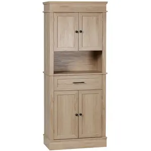 HOMCOM Buffet haut 2 placards 2 portes tiroir niche aspect chêne clair pas cher