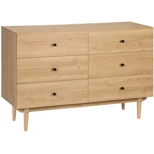HOMCOM Commode vintage 6 tiroirs piètement bois de pin aspect bois de teck pas cher