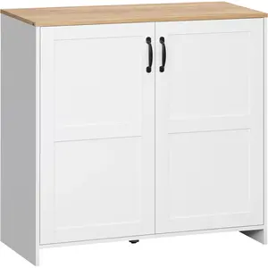 Comparateur de prix : Buffet bas - HOMCOM - 2 portes - 2 étagères réglables - blanc aspect bois clair