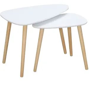 Comparateur de prix : HOMCOM Lot de 2 tables basses gigognes design scandinave bois clair blanc