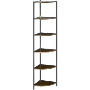 HOMCOM Étagère d'angle style industriel 6 étagères métal noir aspect bois pas cher