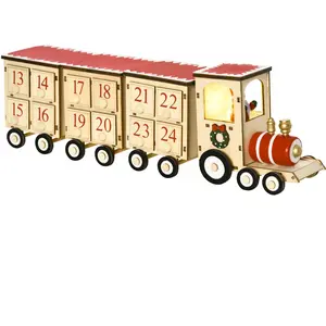 Calendrier de l'avent LED en forme de train en bois HOMCOM - 1 lumière avec 24 tiroirs pas cher