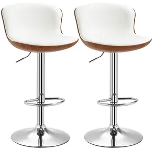 HOMCOM Lot de 2 tabourets de bar design réglable pivotant crème aspect bois