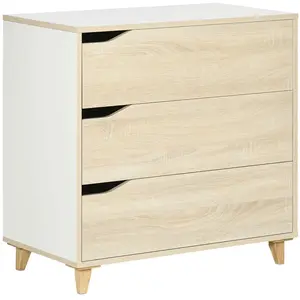 HOMCOM Commode design scandinave 3 tiroirs blanc aspect bois clair pas cher