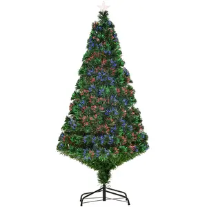 HOMCOM Sapin de Noël artificiel lumineux fibre optique H.150 cm vert pas cher