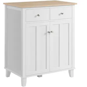 HOMCOM Buffet 2 portes étagère 2 tiroirs panneaux blanc aspect bois clair pas cher