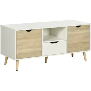 Comparateur de prix : Meuble TV style scandinave - HOMCOM - Banc TV 2 portes tiroir niche - ...