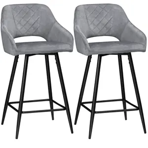 Lot de 2 tabourets de bar en tissu et acier noir - HOMCOM - Gris - Con...