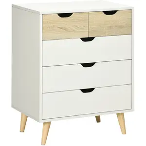 Comparateur de prix : HOMCOM Commode design scandinave 5 tiroirs blanc aspect bois clair