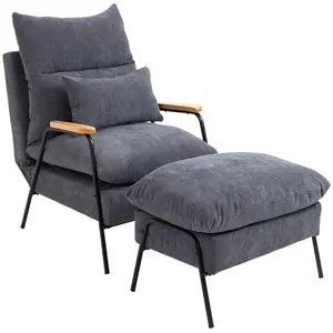 HOMCOM Fauteuil lounge inclinable néo-rétro repose-pied velours cotelé gris pas cher