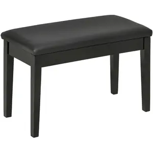 Comparateur de prix : HOMCOM Banquette tabouret siège pour piano avec coffre de rangement pied bois hévéa revêtement synthétique noir 75x35x49cm Noir