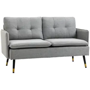 HOMCOM Canapé 2 places style art-déco effet capitonné tissu gris pas cher