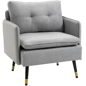 HOMCOM Fauteuil style art-déco effet capitonné métal noir doré tissu gris